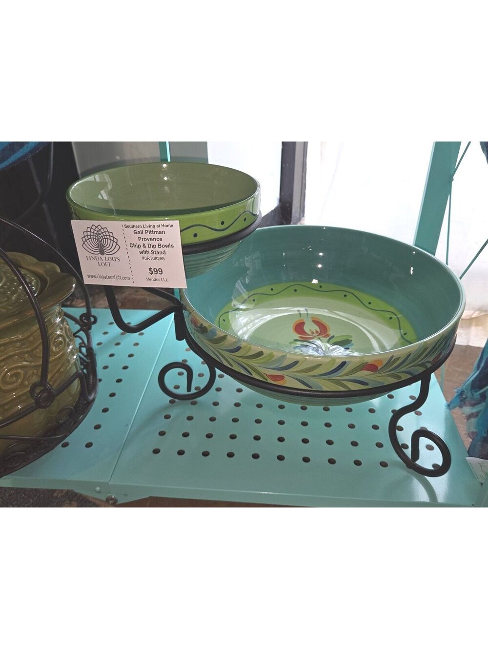 SLAH Southern Living at Home Gail Pittman Provence Chip & Dip with Iron Stand